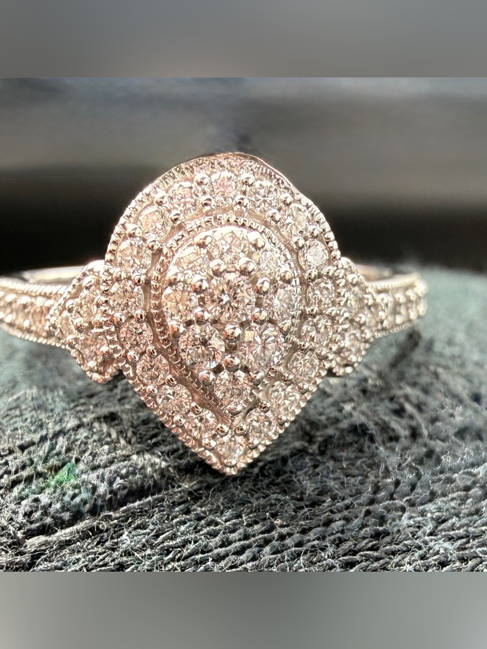 Disney Edition: Enchanted 10Kt White Gold Pear Diamond Halo Promise Ring Sz 7